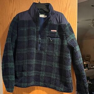 Vineyard Vines Blue and Green Check Fleece Pullover